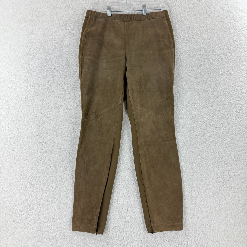 Lafayette 148 Murray Pant Womens Medium Brown Cropped Ankle Zip Pull On Stretch